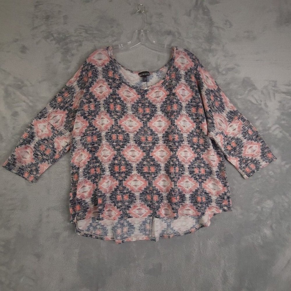 Kristin Nicole Women‎ Sweater Pullover Abstract Hi Low 3/4 Sleeve Multicolor XL